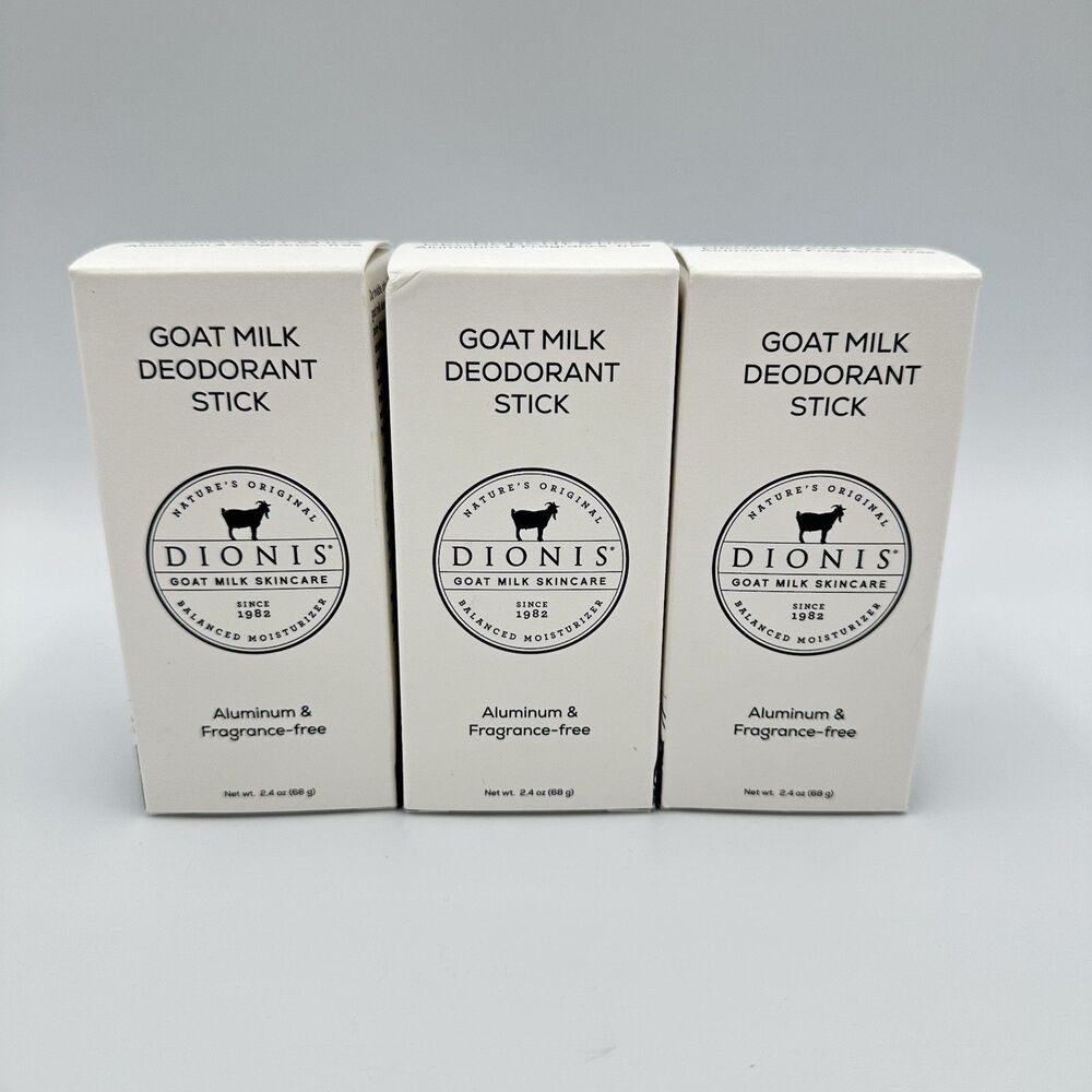 Dionis Goat Milk DEODORANT STICK Aluminum & Fragrance-free 2.4 oz (Lot of 3)